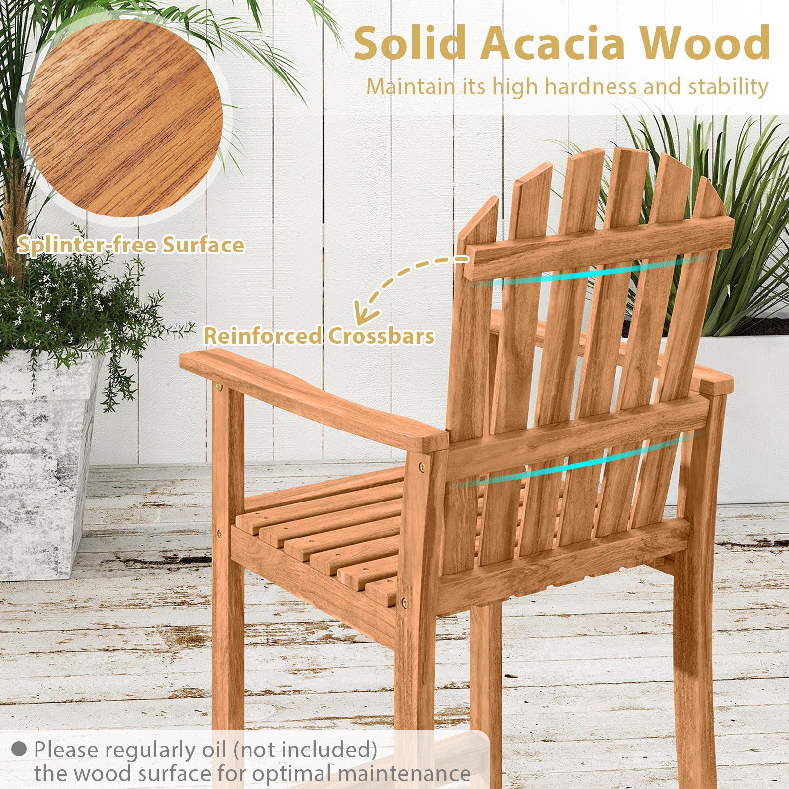 Tall Adirondack Chair with Armrests and Footrest for Deck, Natural Adirondack Chairs at Gallery Canada