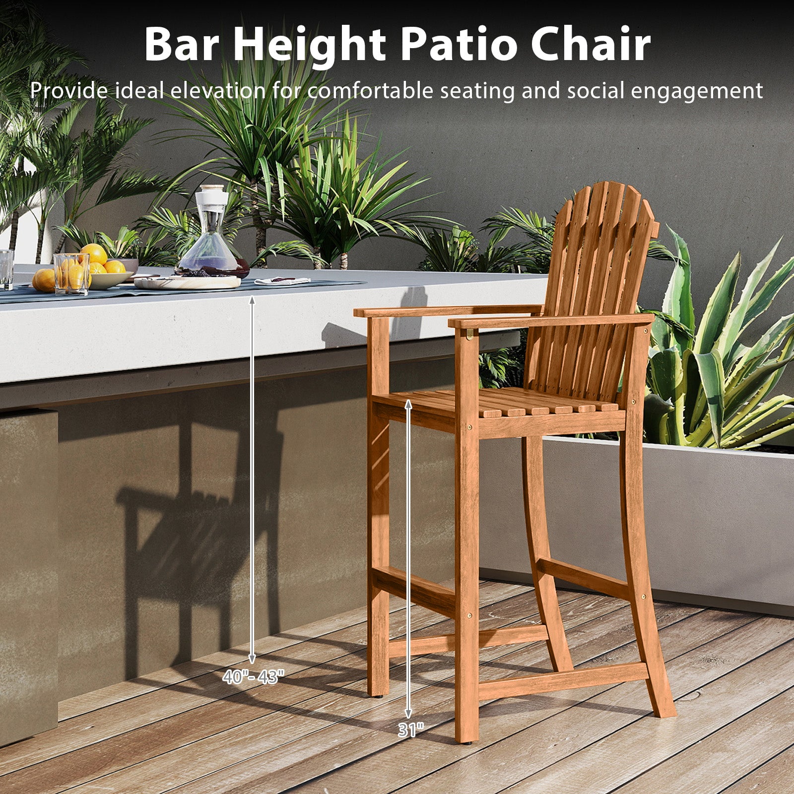 Tall Adirondack Chair with Armrests and Footrest for Deck, Natural Adirondack Chairs at Gallery Canada