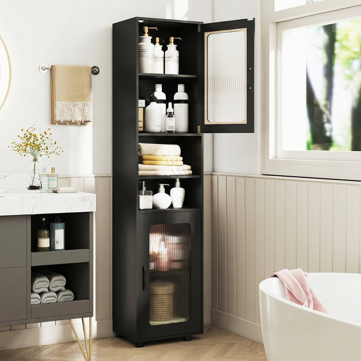 Tall Bathroom Storage Cabinet 67 In, Black Floor Cabinets at Gallery Canada