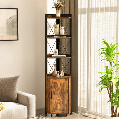 Tall Corner Storage Cabinet, 3-Tier Shelf, Rustic Brown Bookcases at Gallery Canada