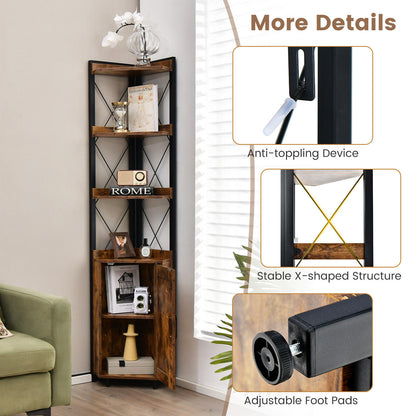 Tall Corner Storage Cabinet, 3-Tier Shelf, Rustic Brown Bookcases at Gallery Canada