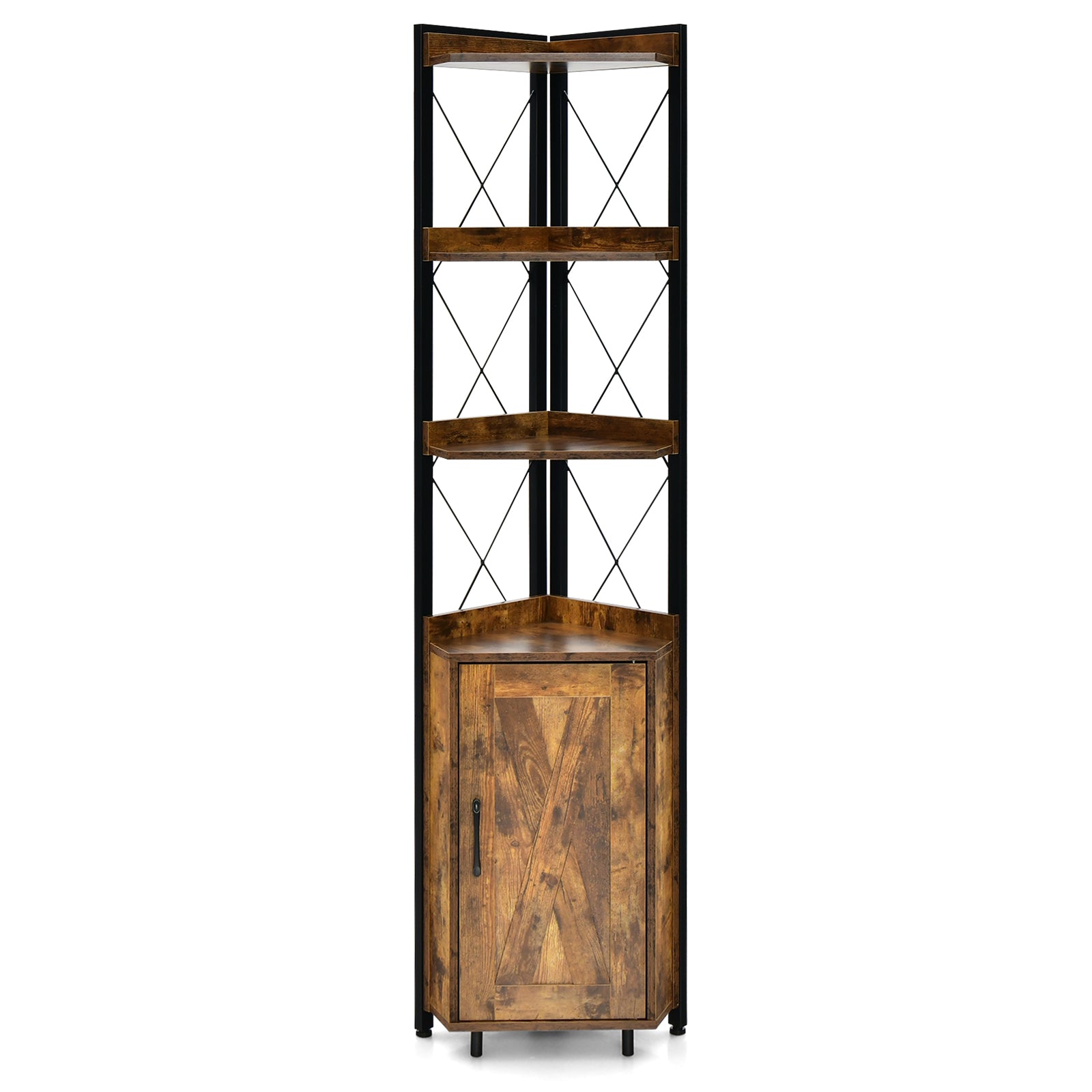 Tall Corner Storage Cabinet, 3-Tier Shelf, Rustic Brown Bookcases at Gallery Canada