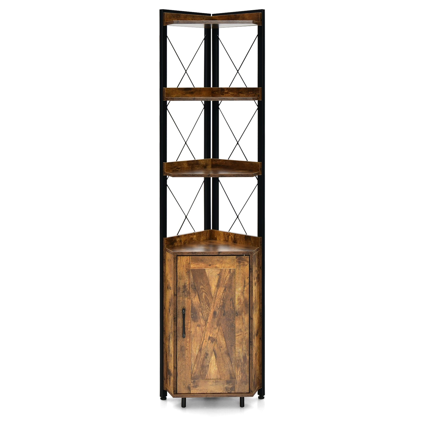 Tall Corner Storage Cabinet, 3-Tier Shelf, Rustic Brown Bookcases Rustic Brown at Gallery Canada