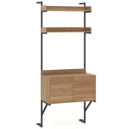 Tall Ladder Shelf With Storage Cabinet, Natural