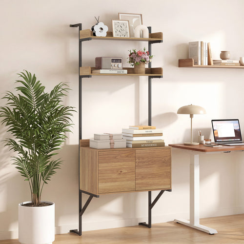 Tall Ladder Shelf With Storage Cabinet, Natural