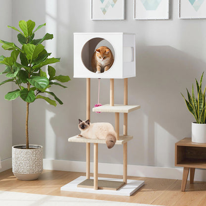 Tall Wood Cat Tower with 2 Corrugated Cardboard, White Cat Trees Condos & Scratchers at Gallery Canada