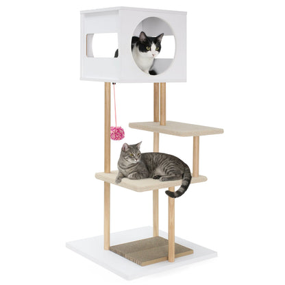 Tall Wood Cat Tower with 2 Corrugated Cardboard, White Cat Trees Condos & Scratchers at Gallery Canada
