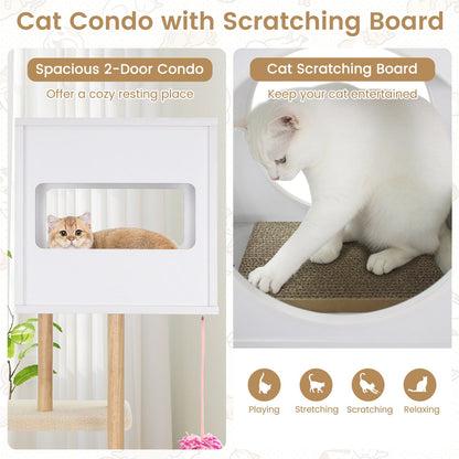 Tall Wood Cat Tower with 2 Corrugated Cardboard, White Cat Trees Condos & Scratchers at Gallery Canada