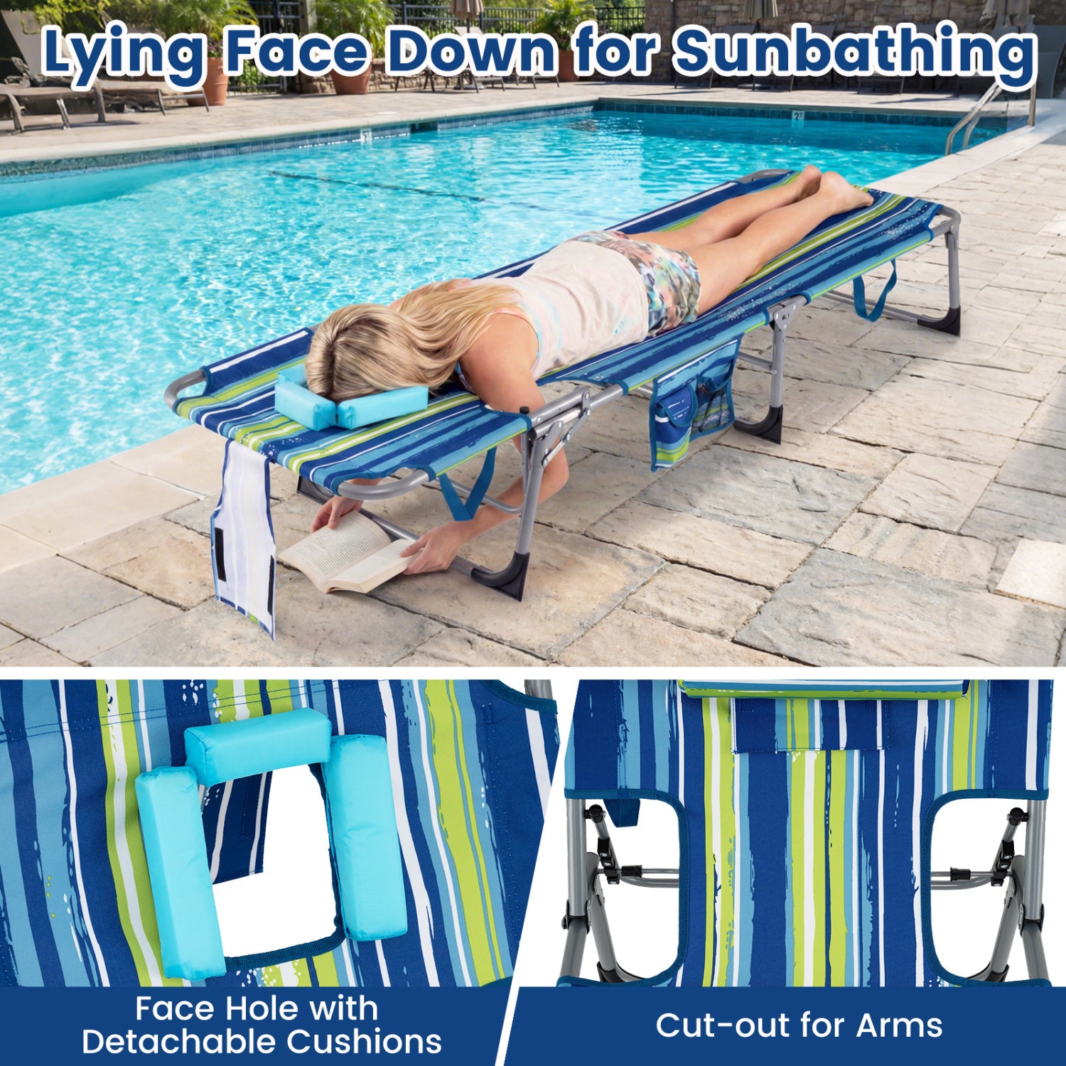 Folding Tanning Chair, Face Arm Holes, Multicolor Outdoor Chaise Lounges at Gallery Canada
