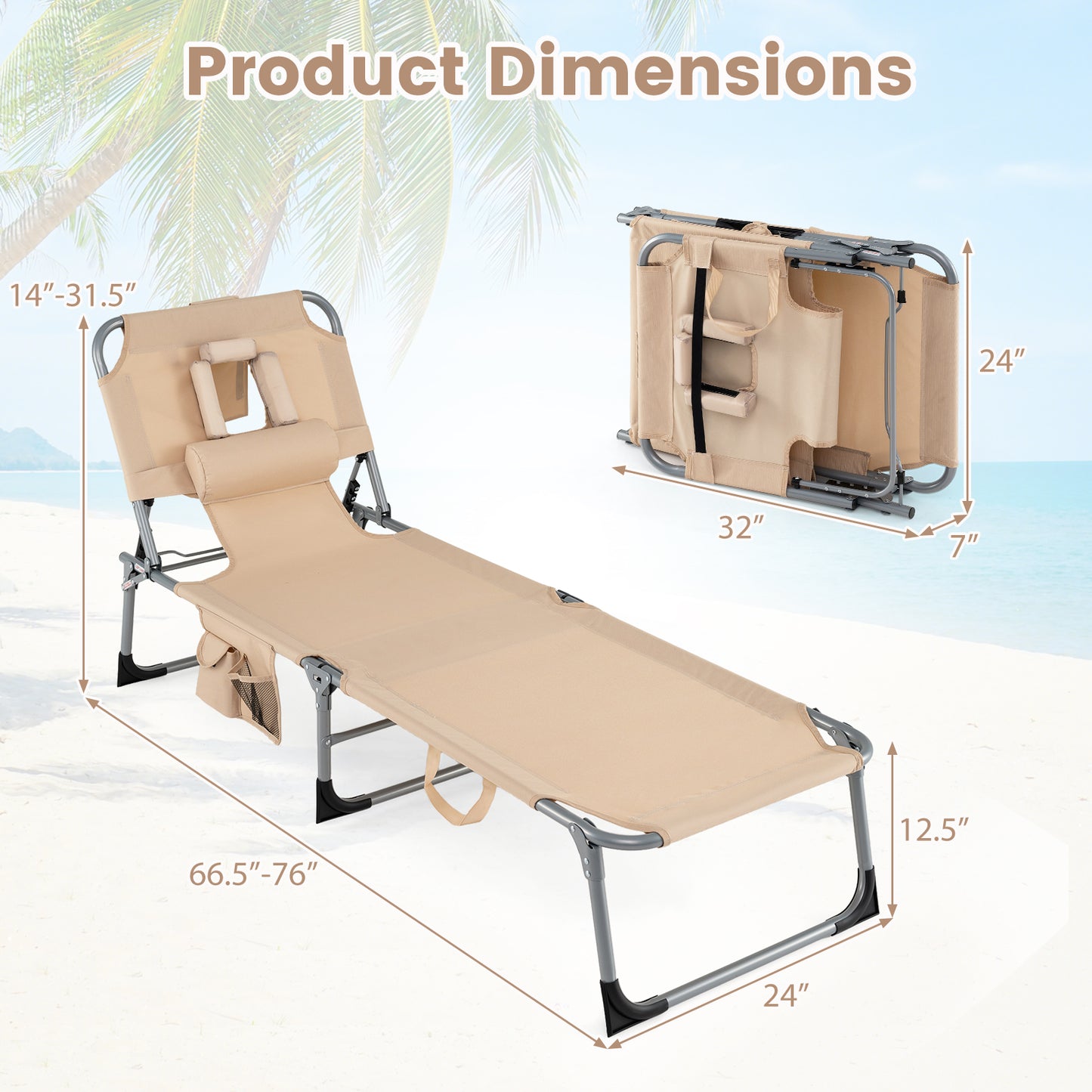 Folding Tanning Chair With Face Arm Holes, Beige Outdoor Chaise Lounges at Gallery Canada