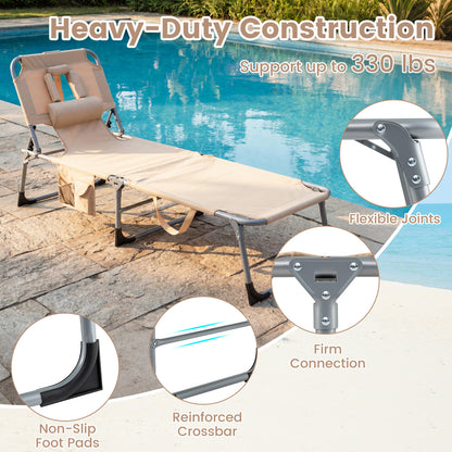 Folding Tanning Chair With Face Arm Holes, Beige Outdoor Chaise Lounges at Gallery Canada