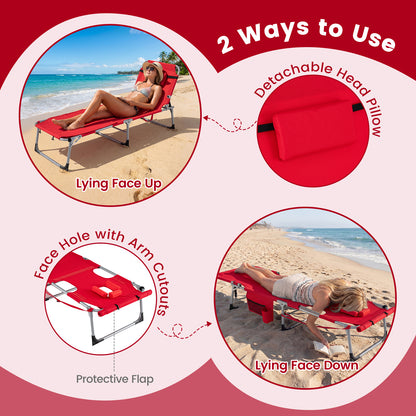 Tanning Chair With Face Arm Holes, Portable Sunbathing Chair, Red Beach & Lawn Chairs at Gallery Canada