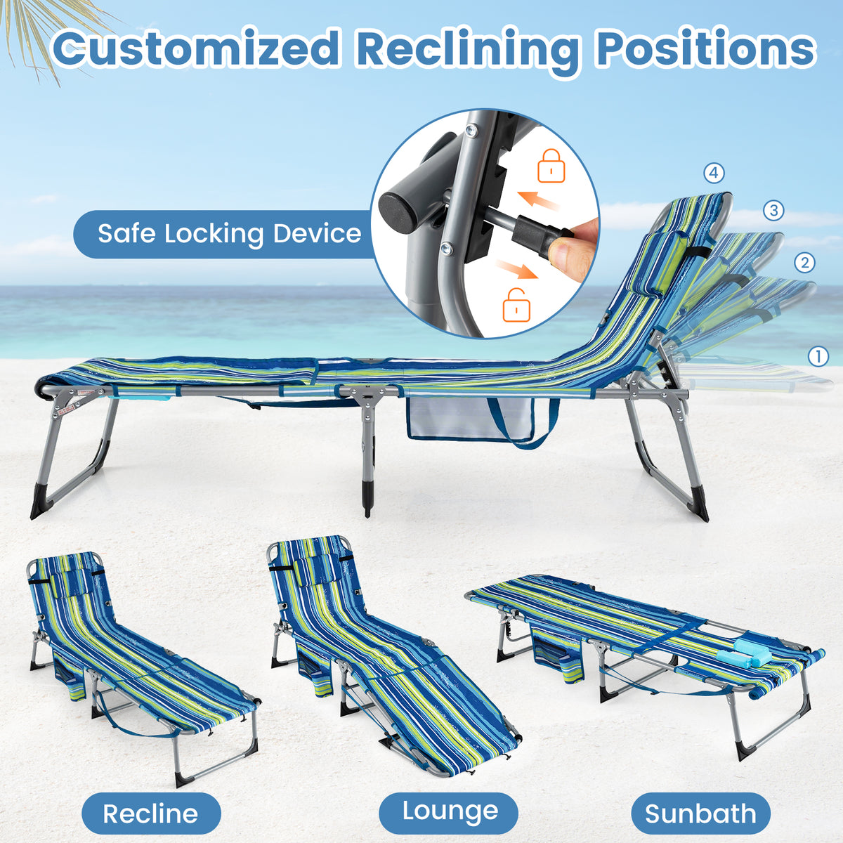 Tanning Chair With Face Arm Holes, Portable Sunbathing Chair, Green Beach & Lawn Chairs at Gallery Canada