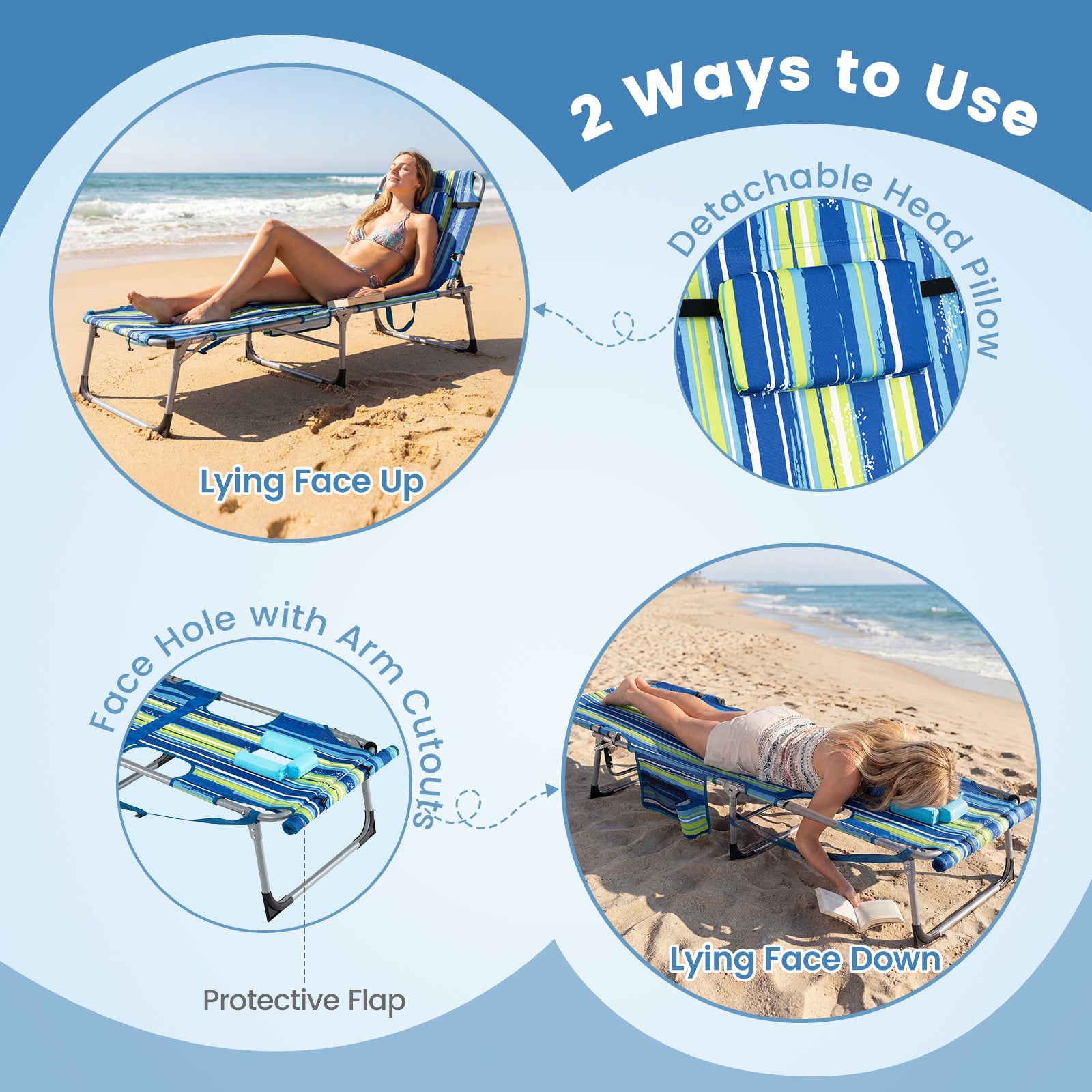 Tanning Chair With Face Arm Holes, Portable Sunbathing Chair, Green Beach & Lawn Chairs at Gallery Canada
