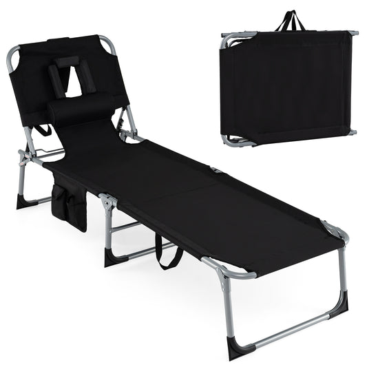 Folding Tanning Chair With Face Arm Holes, Black Outdoor Chaise Lounges Black at Gallery Canada