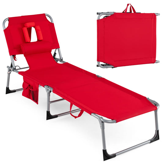 Folding Tanning Chair With Face Arm Holes, Red Outdoor Chaise Lounges Red at Gallery Canada