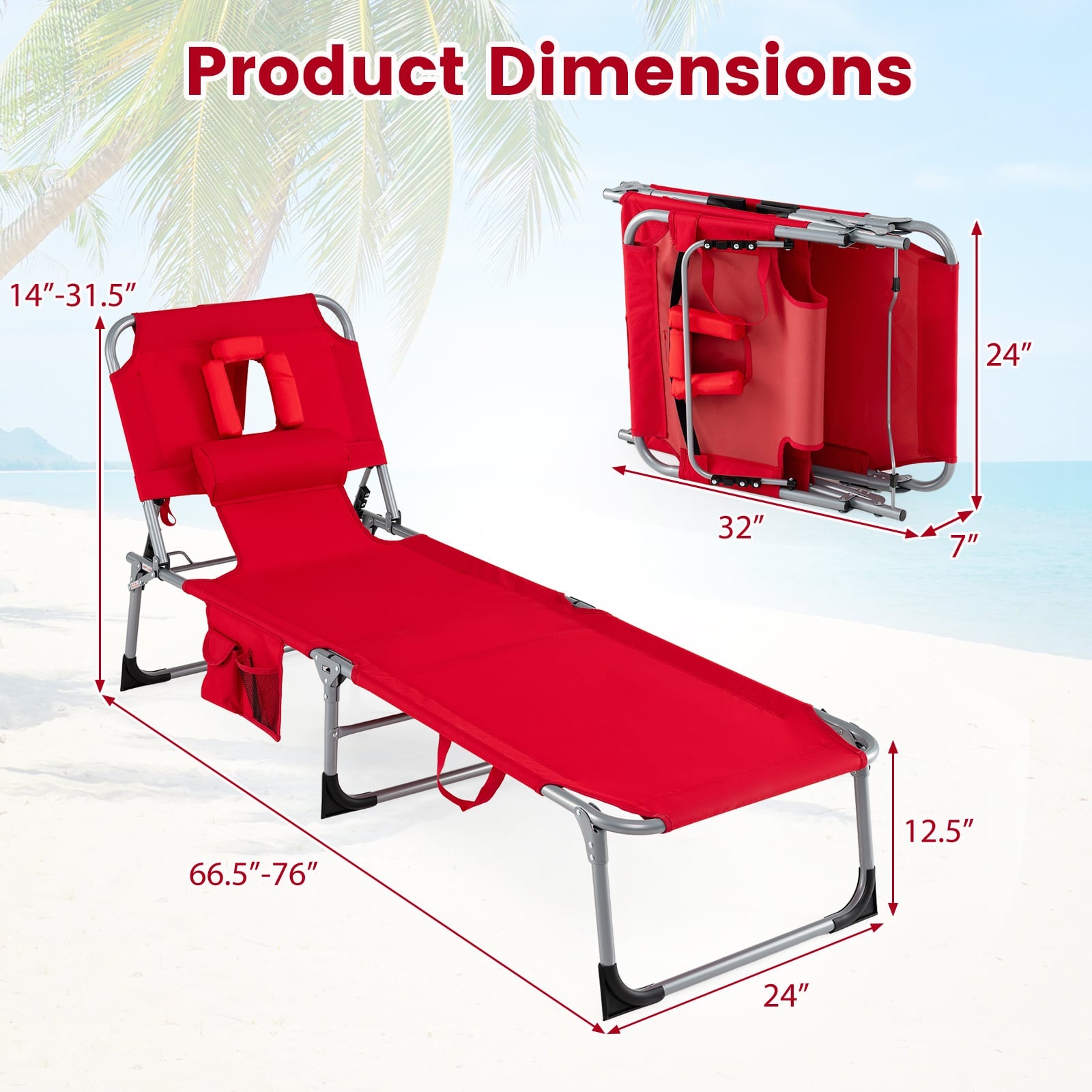 Folding Tanning Chair With Face Arm Holes, Red Outdoor Chaise Lounges at Gallery Canada