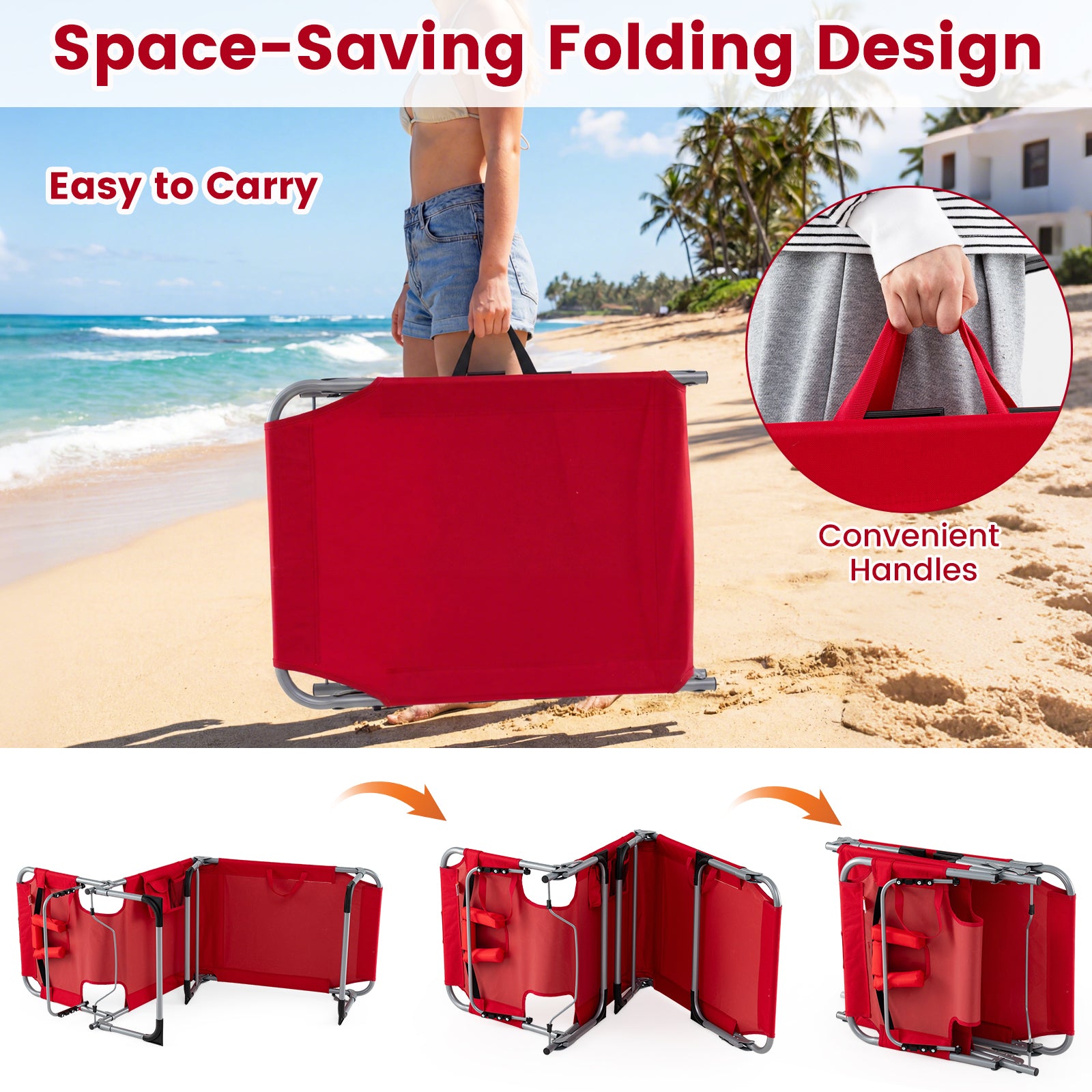 Folding Tanning Chair With Face Arm Holes, Red Outdoor Chaise Lounges at Gallery Canada