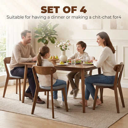 Upholstered Linen Kitchen Chairs, Rubberwood Legs, Set of 4, Grey Brown, Grey Brown