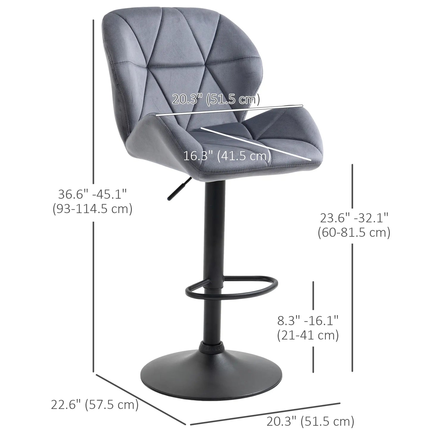 Adjustable Height Fabric Bar Stool Set of 2, Swivel Seat, Grey Bar Stools at Gallery Canada
