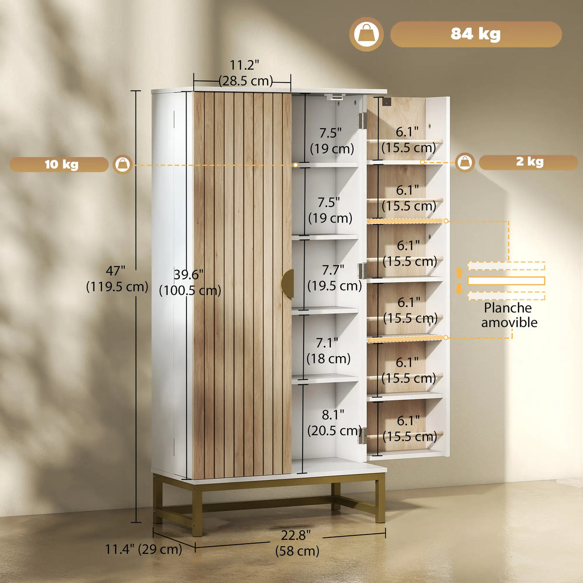 47" Kitchen Pantry Cabinet, Freestanding Storage with Adjustable Shelves, White Kitchen Pantry Cabinets at Gallery Canada