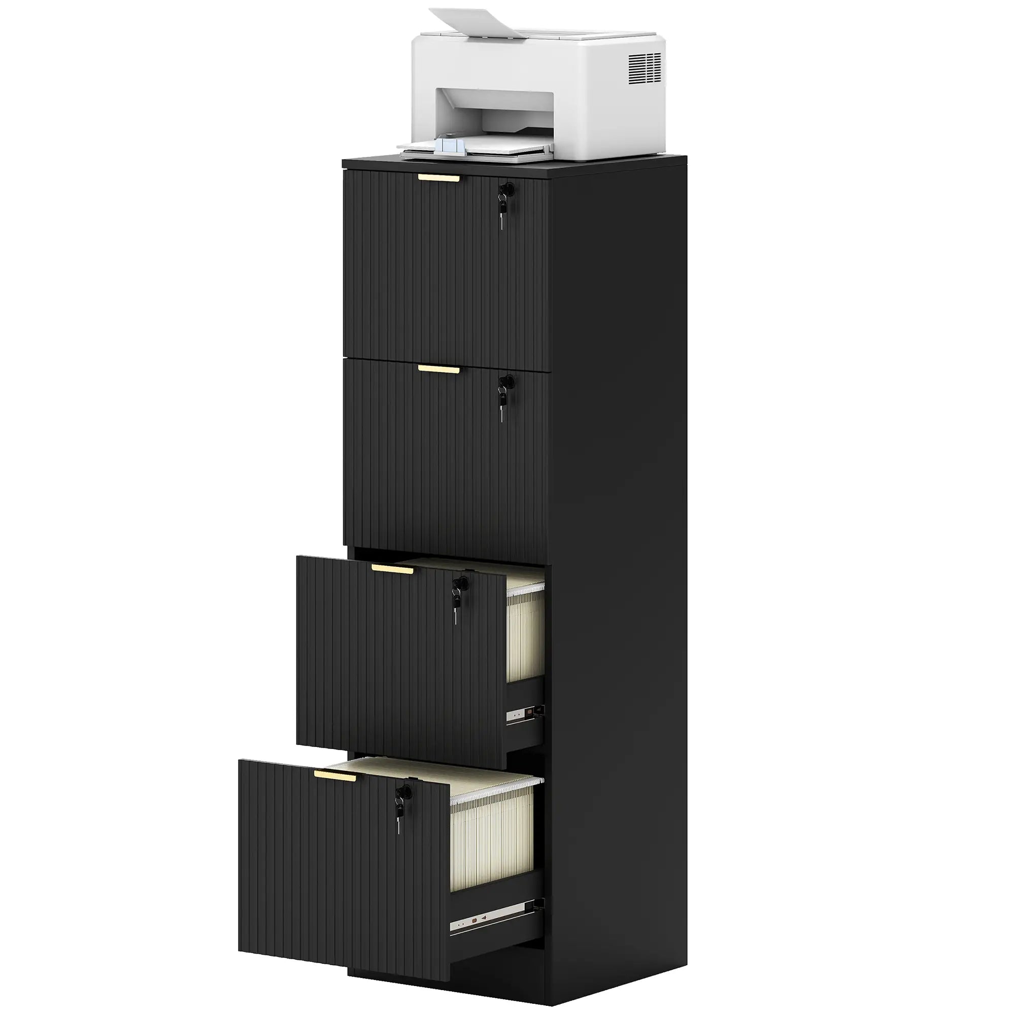 Lockable 4 Drawer Filing Cabinet, Adjustable Hanging Rails, Black Office Cabinets & Cupboards Black at Gallery Canada