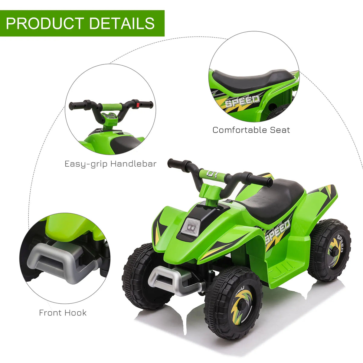 Kids Ride On ATV, 6V Battery Powered, 18-36 Months, Green Electric Toy Cars at Gallery Canada