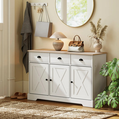 46.5" Buffet Cabinet, Farmhouse Sideboard, 3 Barn Doors, 3 Drawers, White Bar Cabinets at Gallery Canada