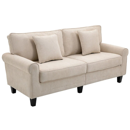 Modern 3 Seater Sofa, Corduroy Fabric, Pine Wood Legs, Beige 3-Seater Sofas Beige at Gallery Canada
