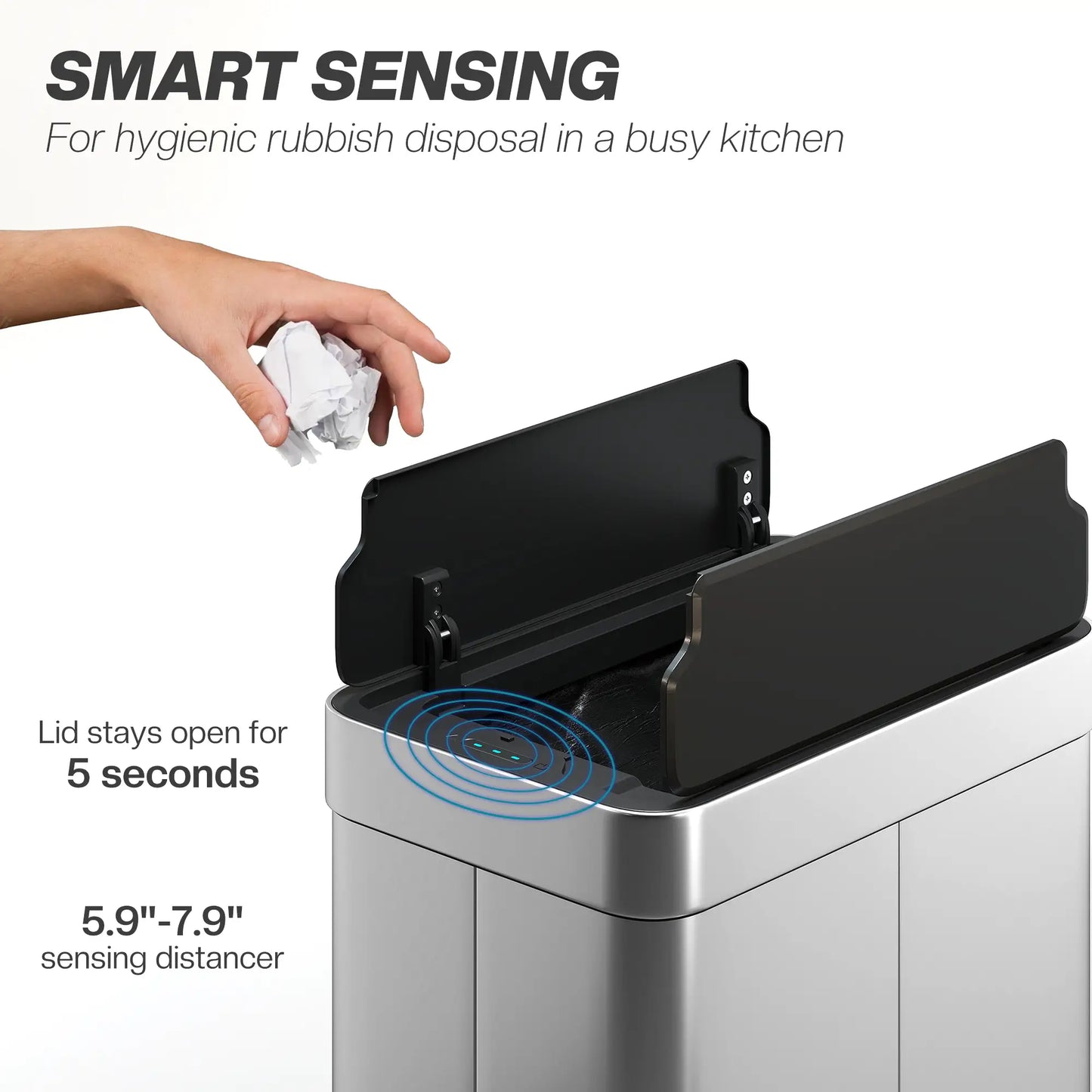 13.2 Gallon Sensor Can, Automatic Garbage Can, Soft Close Butterfly Lid, Fingerprint Proof Stainless Steel, Silver Household Supplies at Gallery Canada