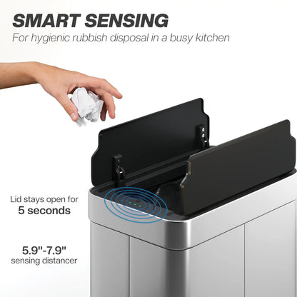 13.2 Gallon Sensor Can, Automatic Garbage Can, Soft Close Butterfly Lid, Fingerprint Proof Stainless Steel, Silver Household Supplies at Gallery Canada
