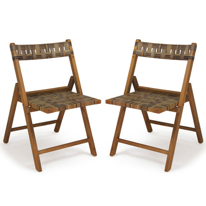 Teak Folding Chairs Set of 2 with Hand-Woven Rattan and Contoured Back Patio Dining Chairs at Gallery Canada