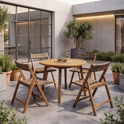 Teak Folding Chairs Set of 2 with Hand-Woven Rattan and Contoured Back Patio Dining Chairs at Gallery Canada