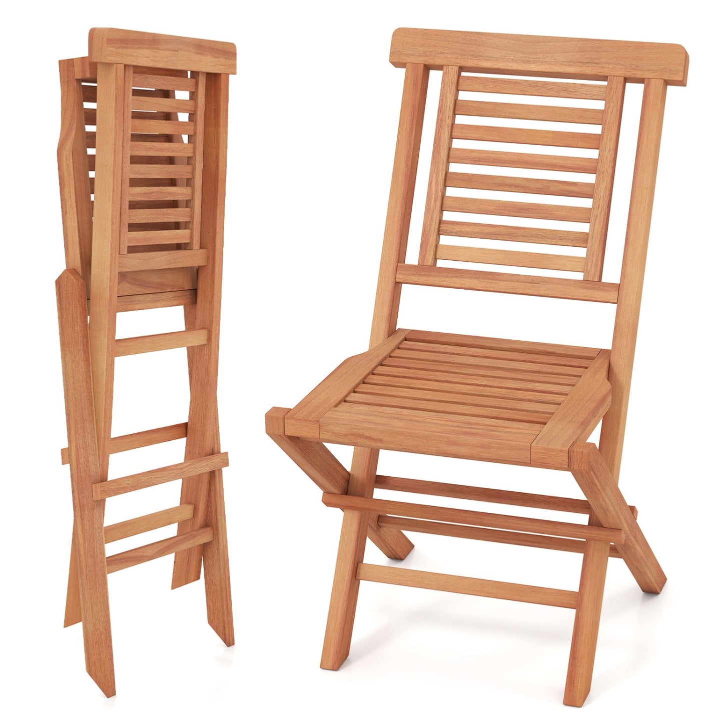 Teak Folding Patio Chairs Set of 2, High Backrest Patio Dining Chairs Natural at Gallery Canada