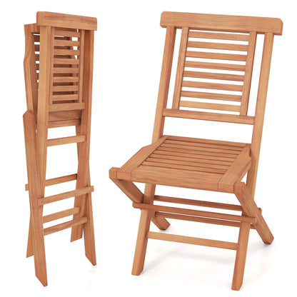 Teak Folding Patio Chairs Set of 2, High Backrest Patio Dining Chairs Natural at Gallery Canada