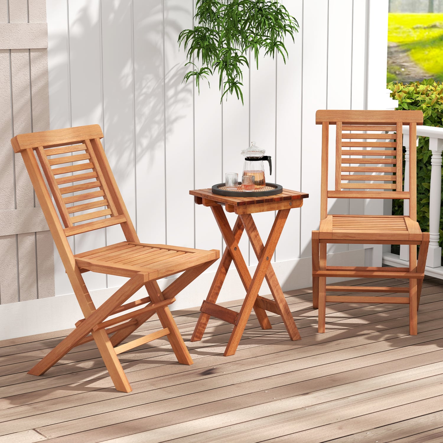 Teak Folding Patio Chairs Set of 2, High Backrest Patio Dining Chairs at Gallery Canada
