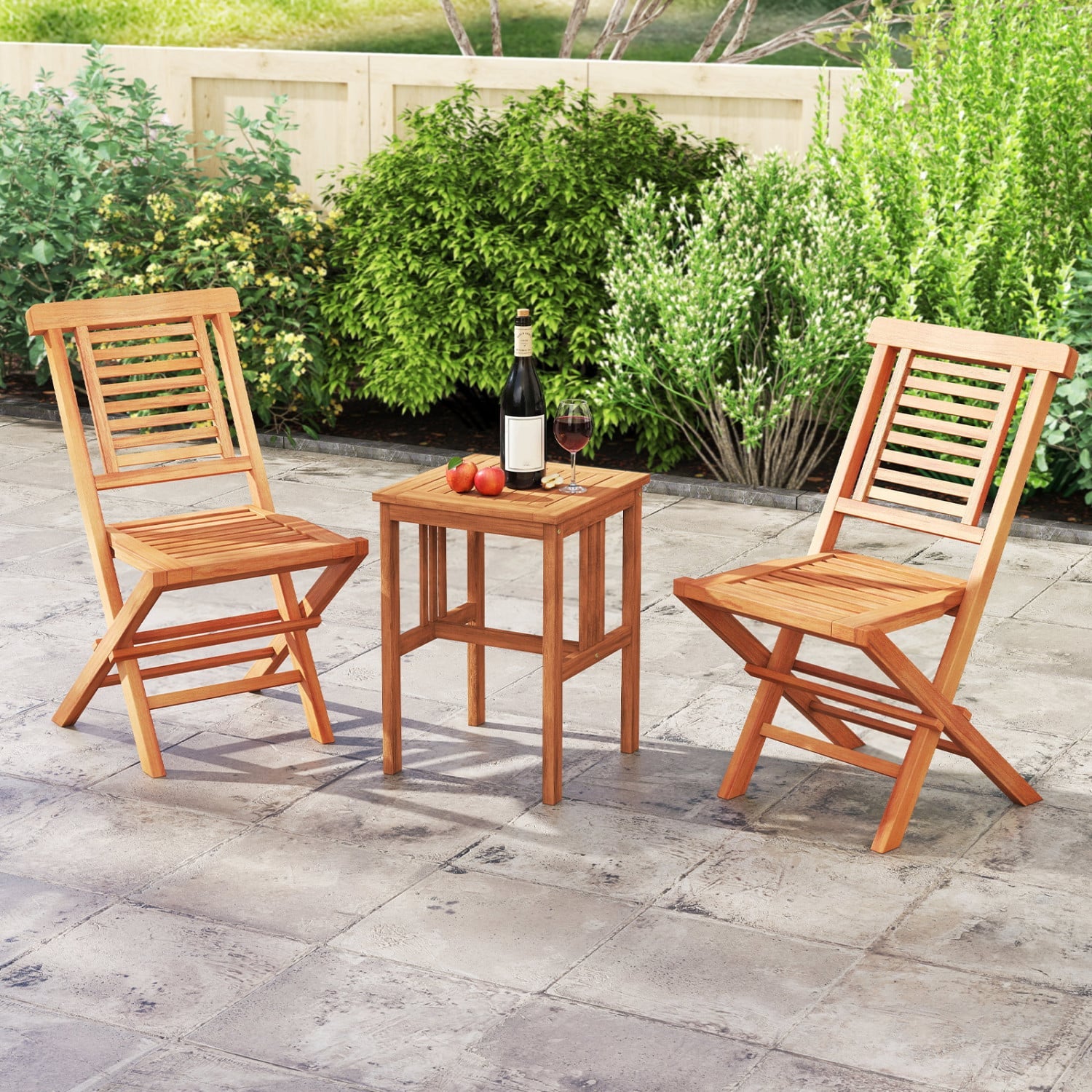 Teak Folding Patio Chairs Set of 2, High Backrest Patio Dining Chairs at Gallery Canada