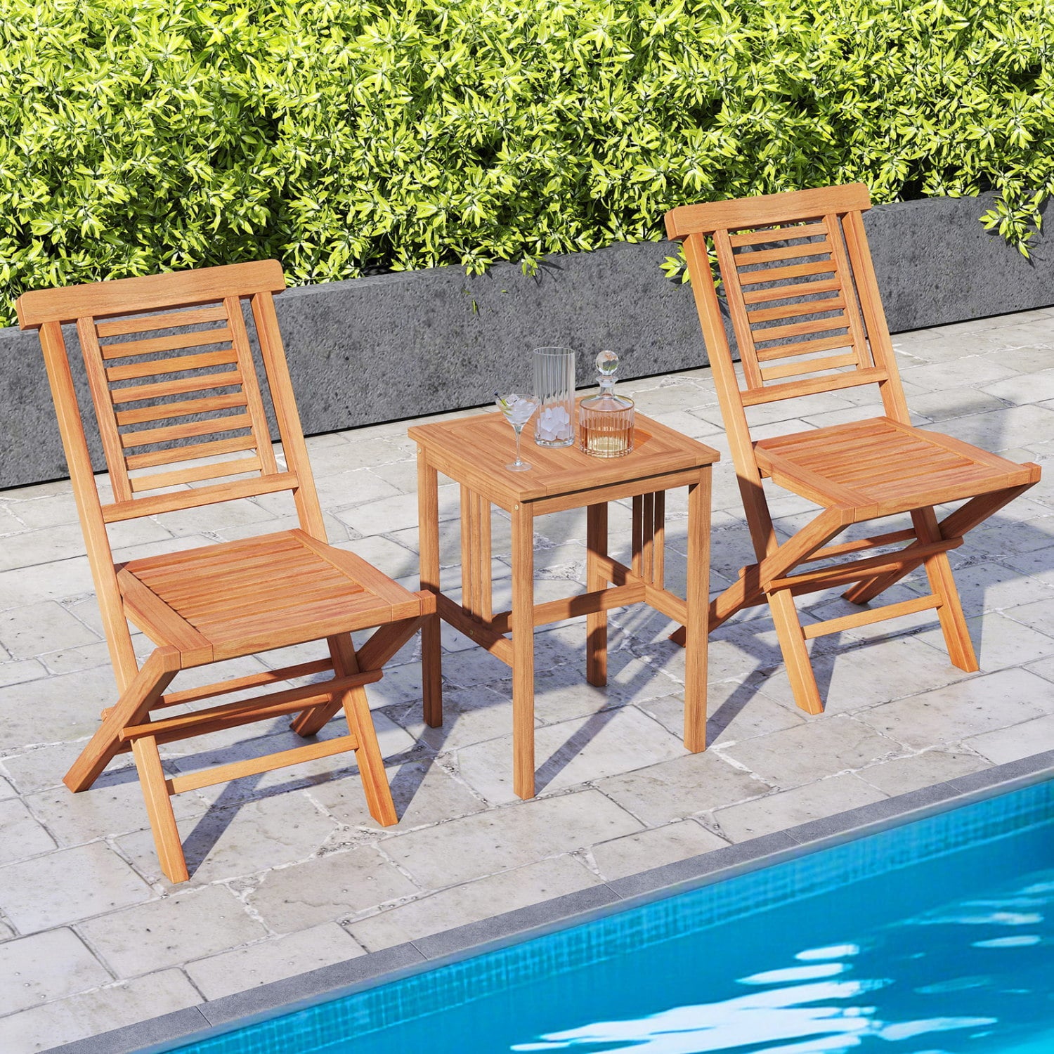 Teak Folding Patio Chairs Set of 2, High Backrest Patio Dining Chairs at Gallery Canada