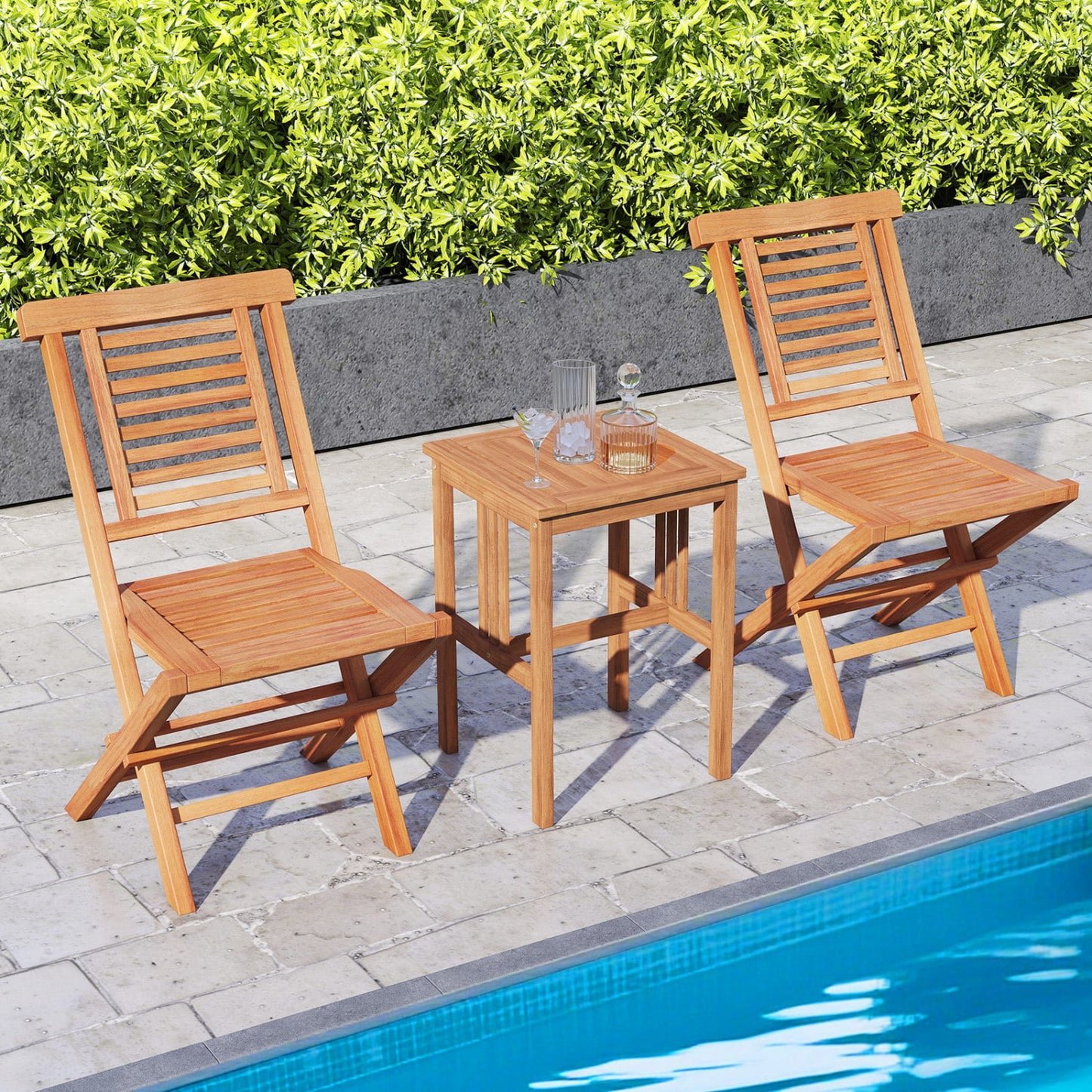 Teak Folding Patio Chairs Set of 2, High Backrest Patio Dining Chairs at Gallery Canada
