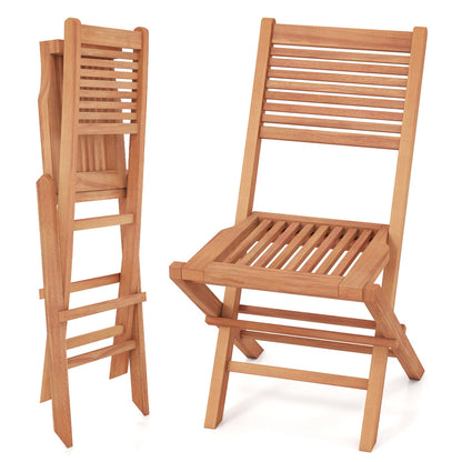 Teak Folding Patio Chairs Set of 2, Slatted Seat Patio Dining Chairs Natural at Gallery Canada