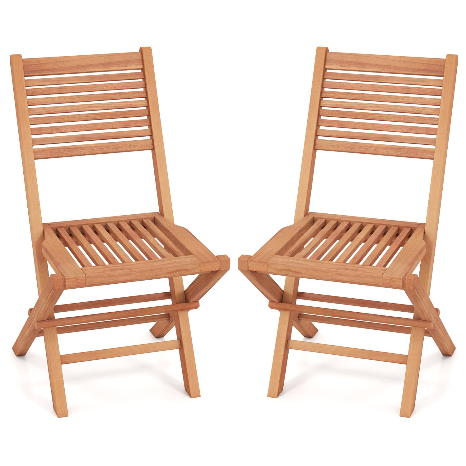 Teak Folding Patio Chairs Set of 2, Slatted Seat Patio Dining Chairs at Gallery Canada