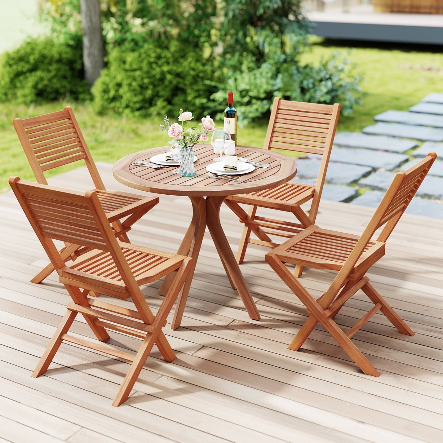 Teak Folding Patio Chairs Set of 2, Slatted Seat Patio Dining Chairs at Gallery Canada