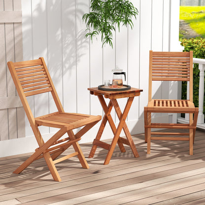 Teak Folding Patio Chairs Set of 2, Slatted Seat Patio Dining Chairs at Gallery Canada