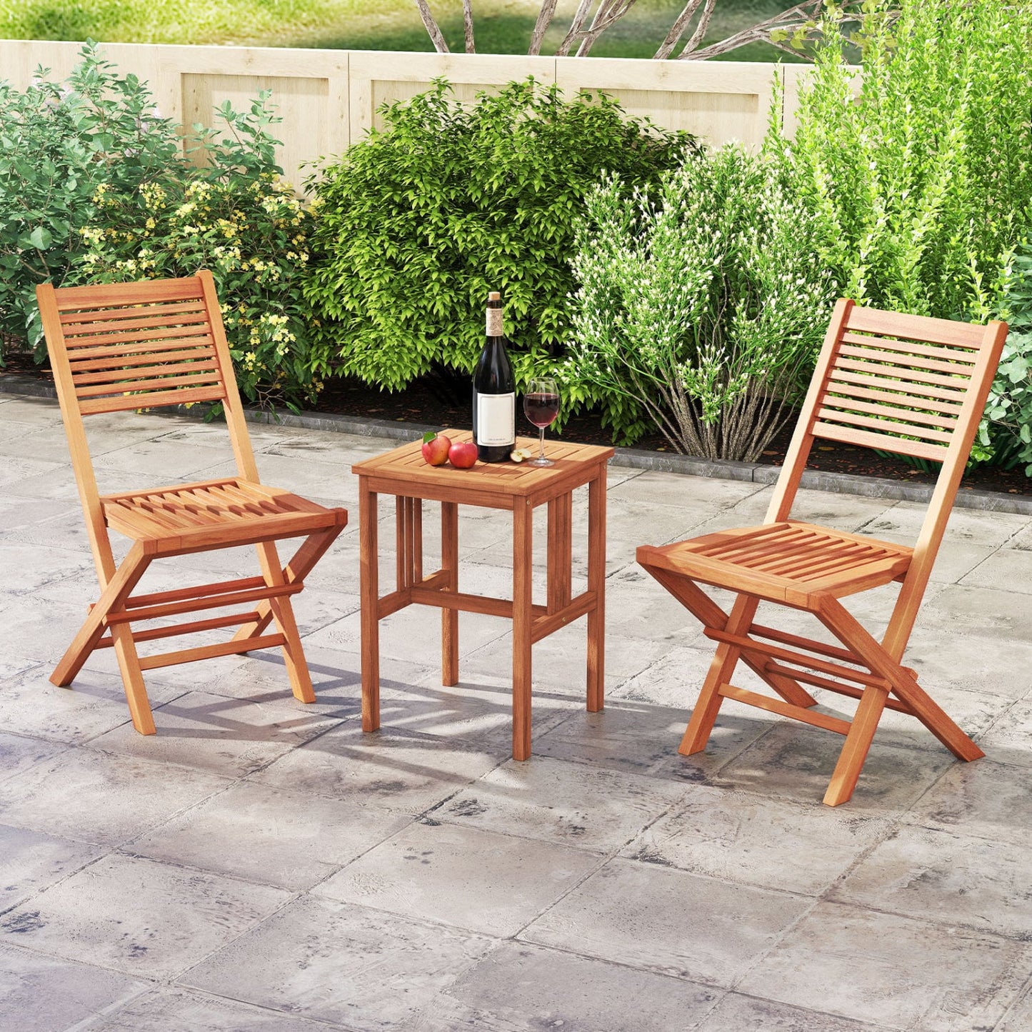 Teak Folding Patio Chairs Set of 2, Slatted Seat Patio Dining Chairs at Gallery Canada