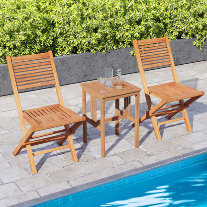 Teak Folding Patio Chairs Set of 2, Slatted Seat Patio Dining Chairs at Gallery Canada