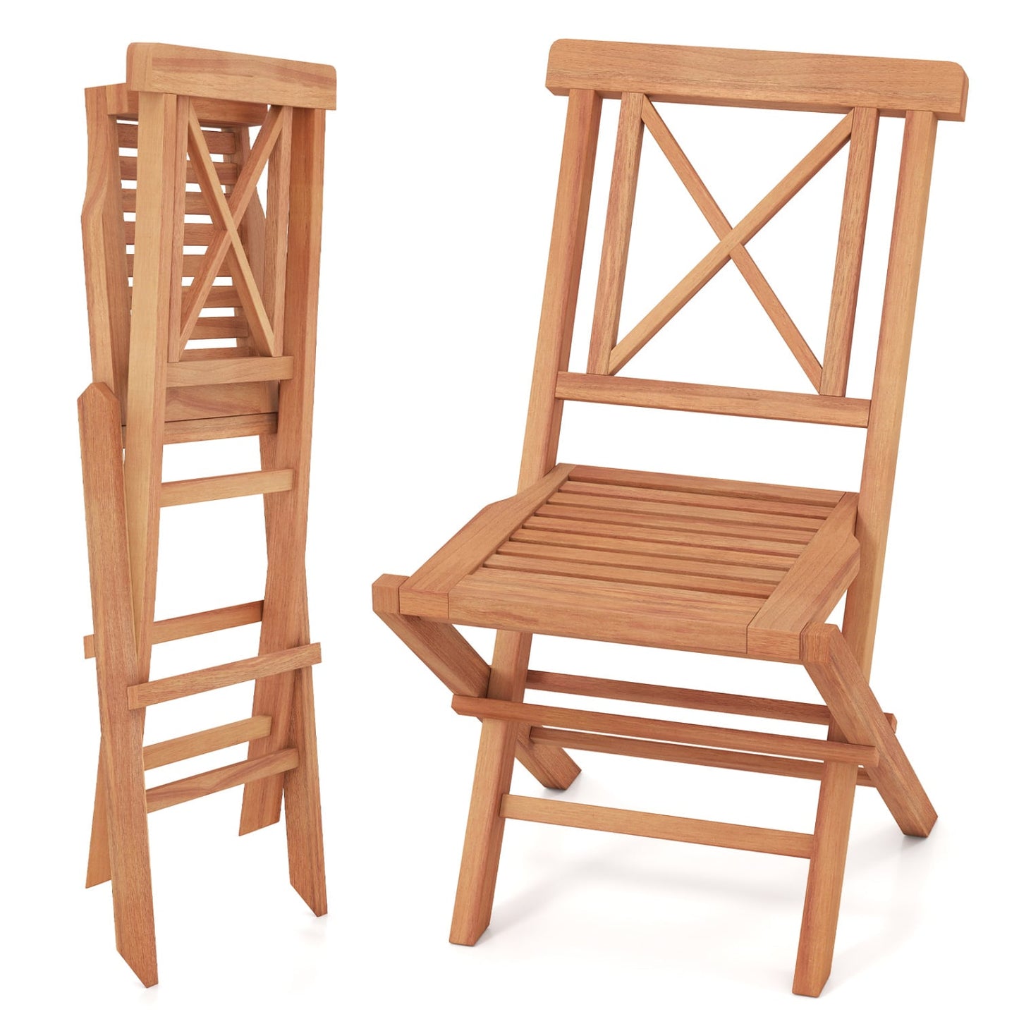Folding Patio Chairs Set of 2, Garden Back Support, Teak Patio Dining Chairs Natural at Gallery Canada