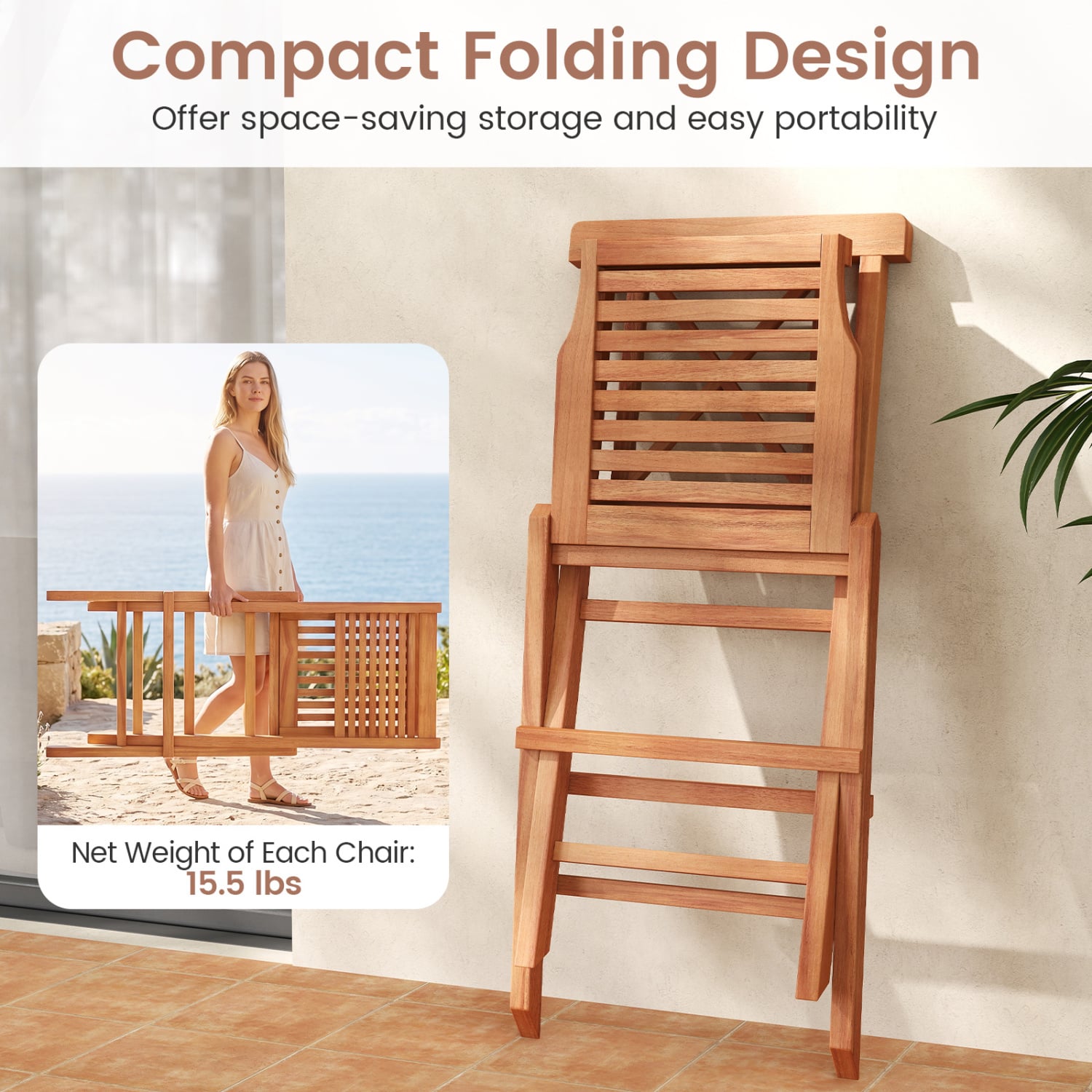 Folding Patio Chairs Set of 2, Garden Back Support, Teak Patio Dining Chairs at Gallery Canada