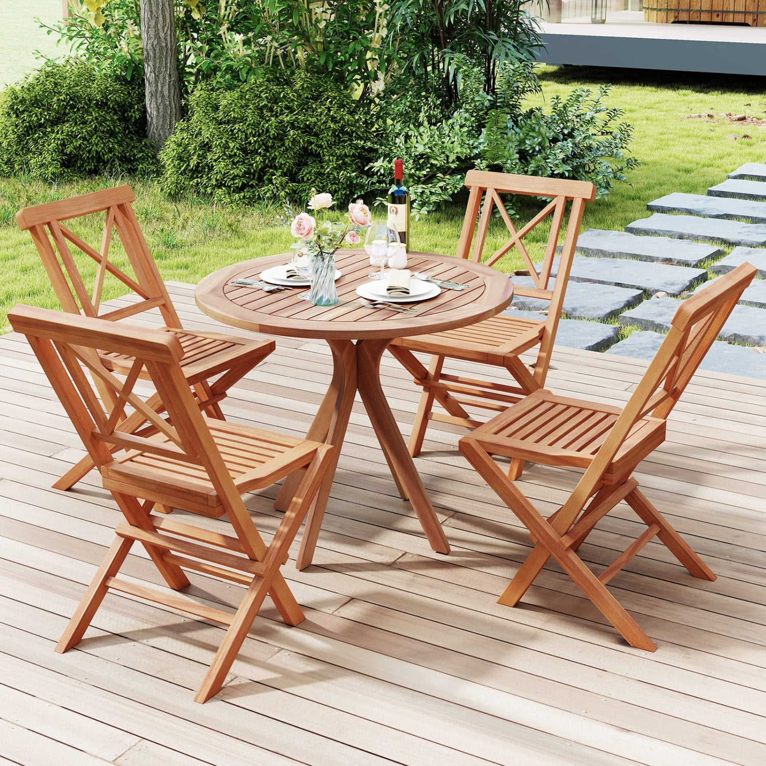 Folding Patio Chairs Set of 2, Garden Back Support, Teak Patio Dining Chairs at Gallery Canada