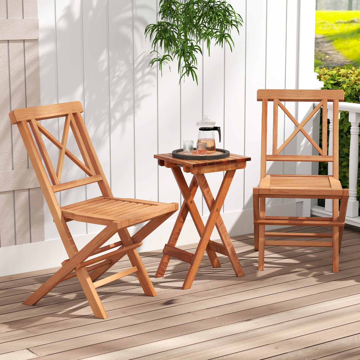 Folding Patio Chairs Set of 2, Garden Back Support, Teak Patio Dining Chairs at Gallery Canada