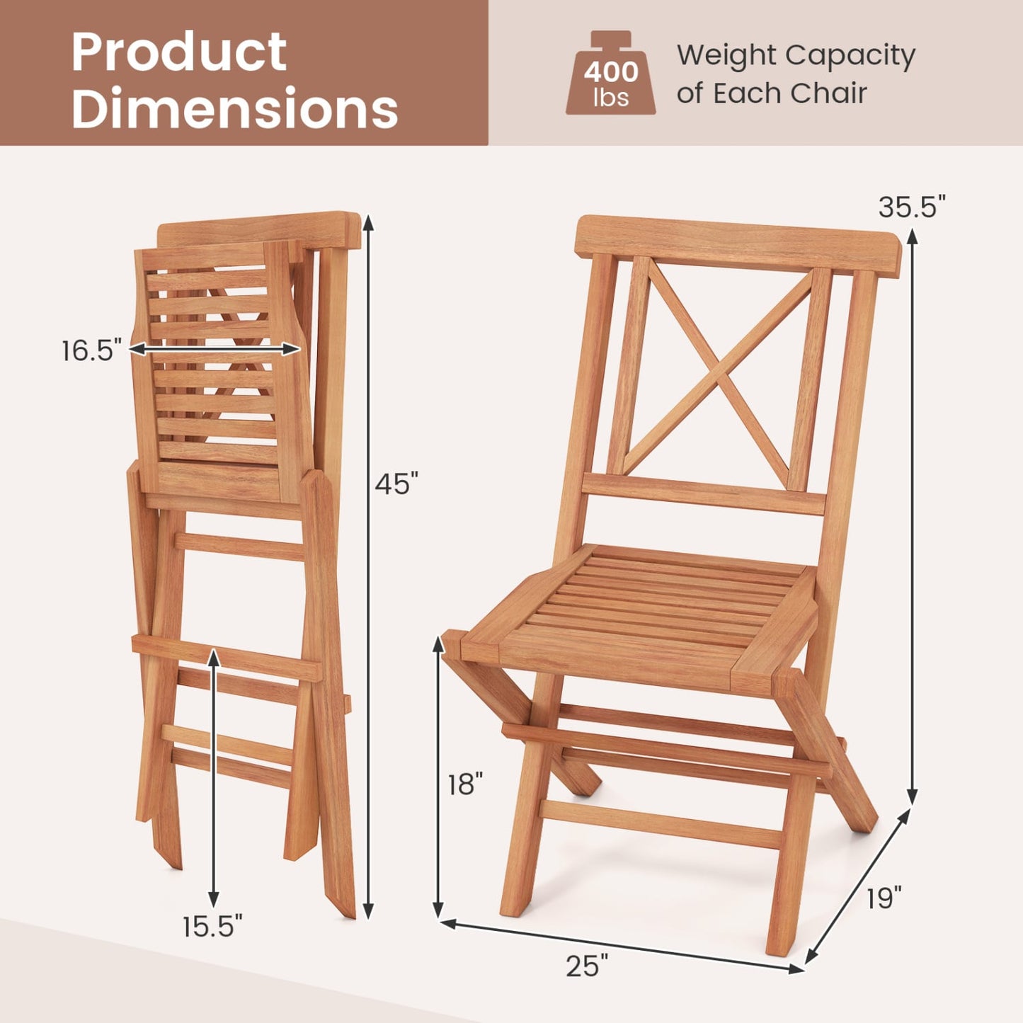 Folding Patio Chairs Set of 2, Garden Back Support, Teak Patio Dining Chairs at Gallery Canada